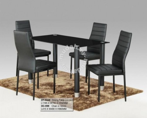 DINING SET,Top Glass wooden Table plus 4 Chairs