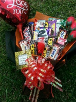 Chocolate bouquet and flower bouquet