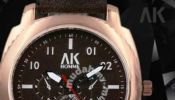 AK HOMME Rose Gold Brown Leather Watch